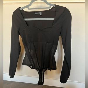 ASOS DESIGN corset style sweetheart neck mesh black bodysuit